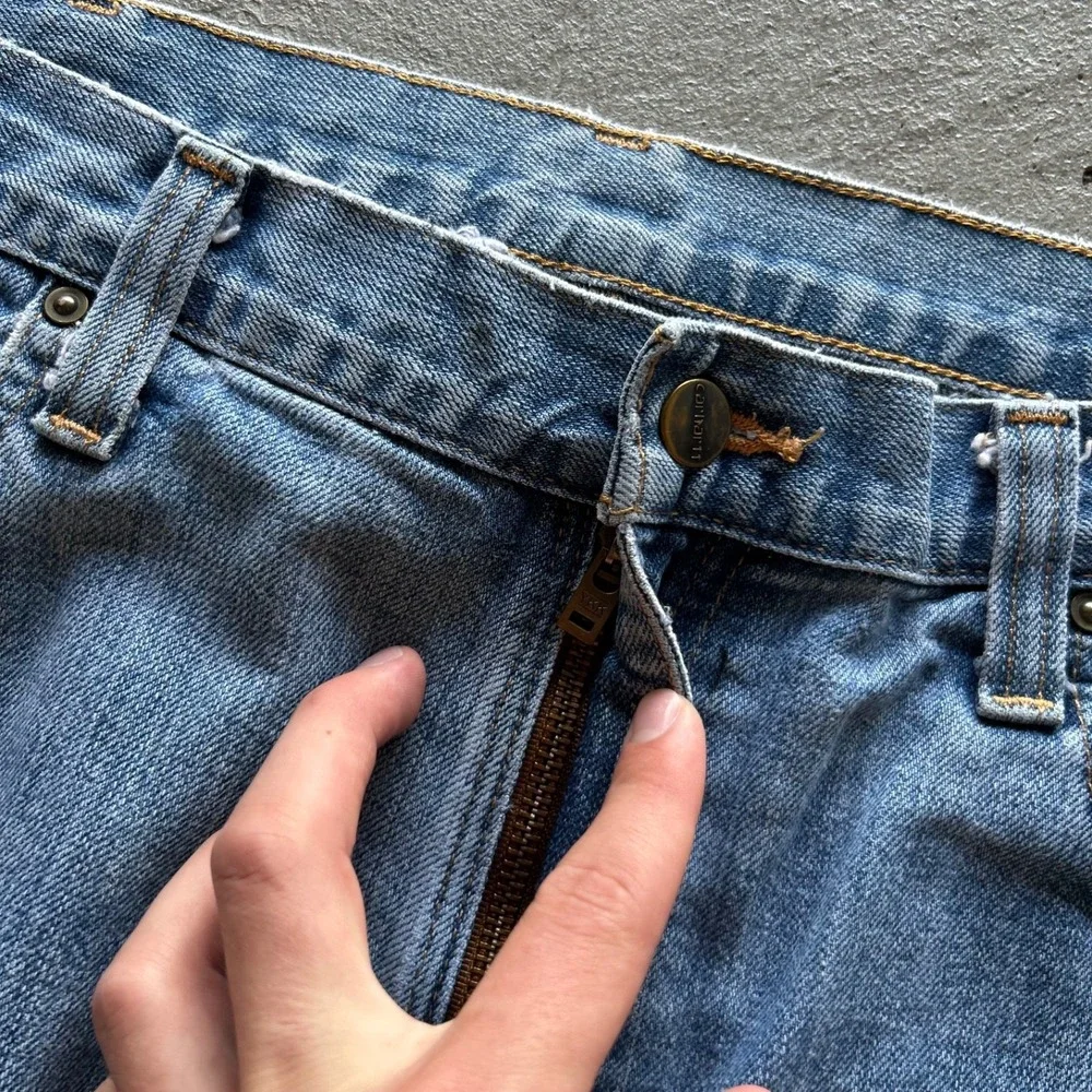 Vintage 90s Carhartt Jeans Size 37x32 Blue Light Wash Denim Straight Leg Worker